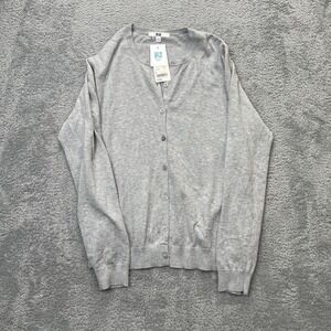 Uniqlo Sweater Womens Large Gray UV Protection Cardigan Cotton Knit Button Front